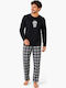 Comfort Pijama bărbătească de vară în carouri Neagră