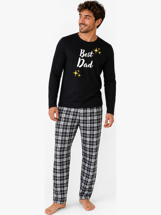 Comfort Pijama bărbătească de vară în carouri Neagră