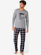 Comfort Pijama bărbătească de vară în carouri gri