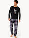 Comfort Pijama de vară în carouri pentru bărbați Negru