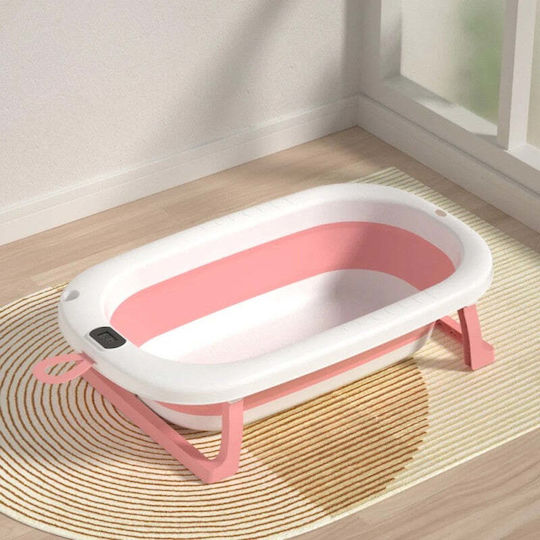Folding Baby Bath with Thermometer Pink