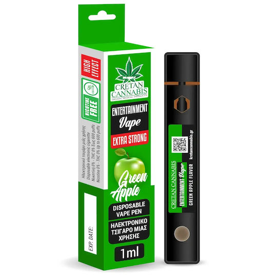Cretan Cannabis Електронна Цигара за Еднократна Употреба Green Apple без Никотин Зелен