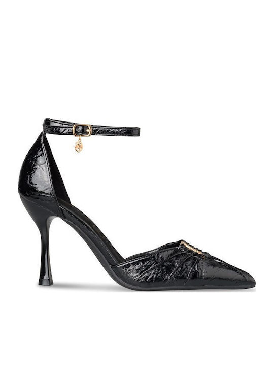 Spitze Zehe Pumps mit Riemen Schwarz