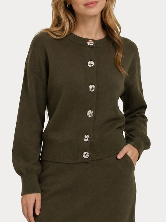 Lange Gestrickte Damen Strickjacke mit Knöpfen Forest Night