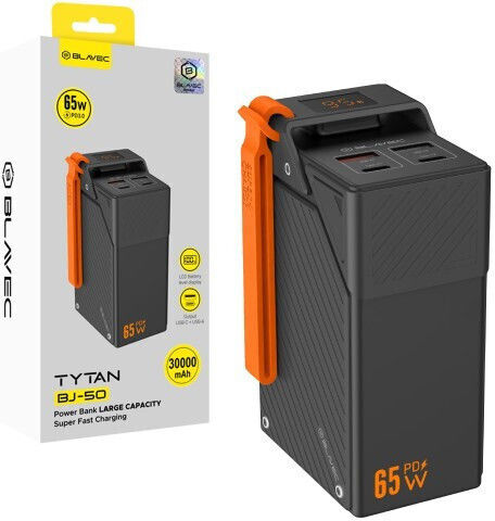 Blavec BJ-50 Tytan Power Bank 30000mAh 65W με 2 Θύρες USB-A και 2 Θύρες USB-C Μαύρο