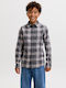 Kids Checked Long-Sleeved Denim Grey Shirt Black James