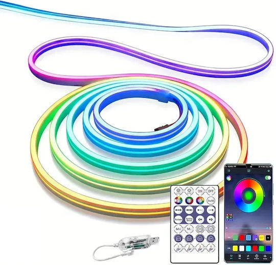 Rixme Waterproof USB 5V RGB LED Strip Light 10m Neon Flex with Power Supply & Remote Control