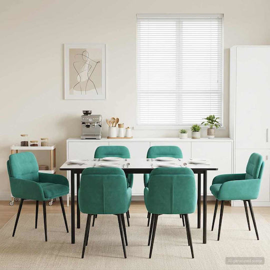 Кадифени Столове За Трапезария Тюркоазени 6 Бройки 59x59.5x90см