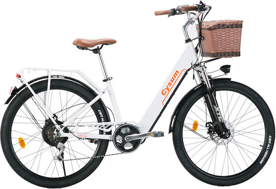 Cysum Cityrun 26" White Electric City Bicycle