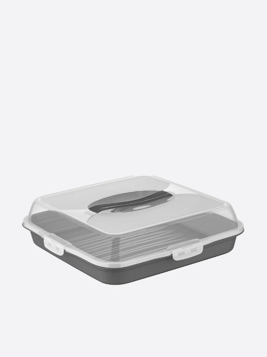 Dunya Plastic Cake Stand with Grey Lid 36x36x10cm