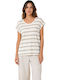 Women's Blouse Short Sleeve with V-Neck Striped White