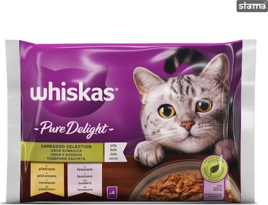 Whiskas Мокра храна за котки с Пилешко и Сьомга 4x85gr