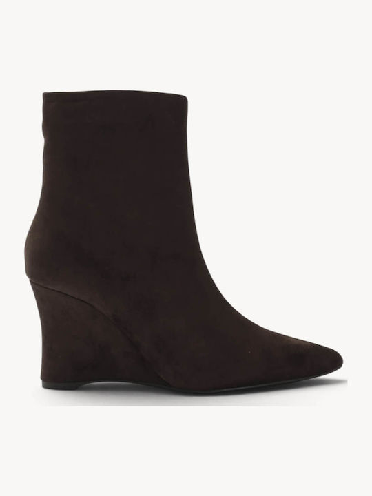Brown Ankle Boots Pointed Toe Wedge Heel