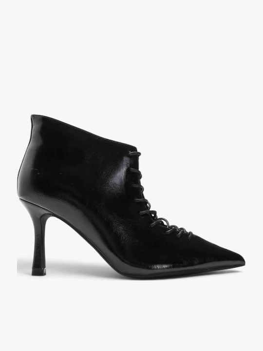 Schwarze Stiefeletten Damen mit Schnürsenkeln mit dünnem Absatz