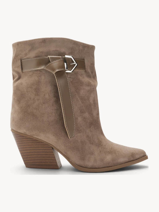 Beige Western Ankle Boots Long Strap Buckle