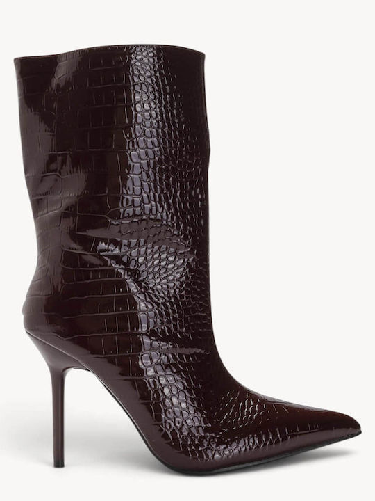 Burgundy Crocodile Patent Leather Ankle Boots S...