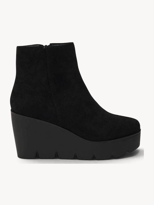 Black Suede Ankle Boots Wedge Platform