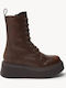 Tabac Brown Ankle Boots with Laces Embossed Platform Sole