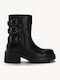Black Ankle Boots Triple Buckles Chunky Heel