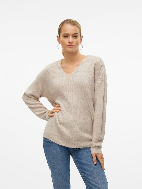 Vero Moda Pulover damă cu decolteu în V bej
