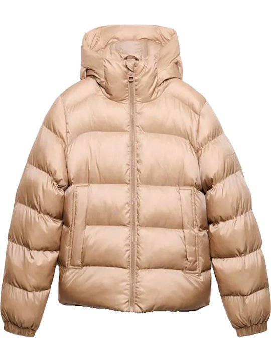 Superdry Shine Women's Puffer Jacket for Winter Mushroom Beige