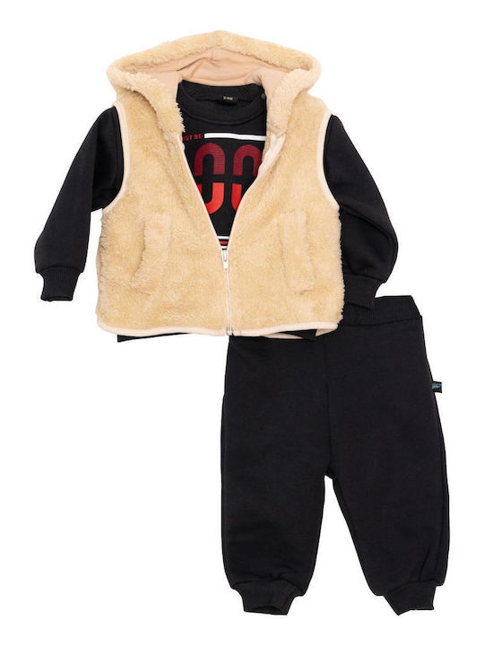 Kids Sweatpants Set With Top Blue-Ecru 3 Pieces