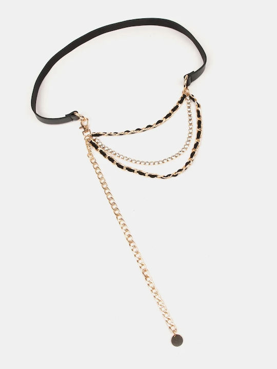 Faux Leather Chain Belt Black Size One Size Black