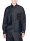 Long Sleeve Denim Shirt in Oversized Line Brown- Blue