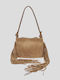 Women's Shoulder Bag Suede with Fringes Beige