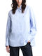 Long Sleeve Women's Cotton Shirt White-Blue Striped
