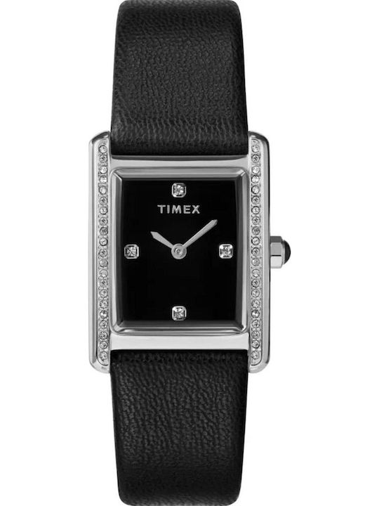 Timex Дамски Часовник 24mm Кварцов с Черна Кожена Каишка