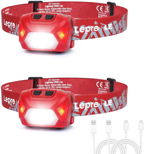 Lepro Rechargeable LED Headlamp IPX4 with Maximum Brightness 300lm 2pcs