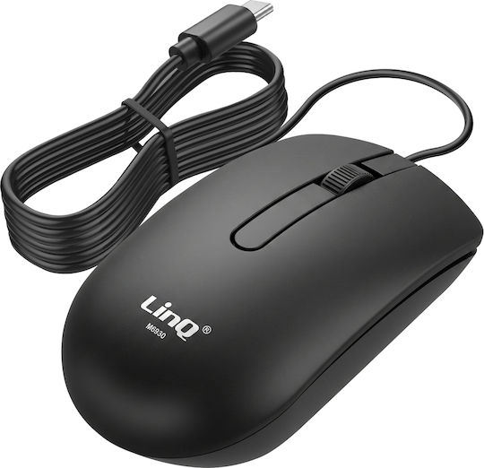 Linq Mouse cu fir USB-C pentru PC MacBook 1200 DPI senzor optic cablu de 1.5 m negru