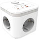 Fellowes PowerCube 3 Sockets with 1 USB-A, 2 USB-C, Switch and Cable 2m