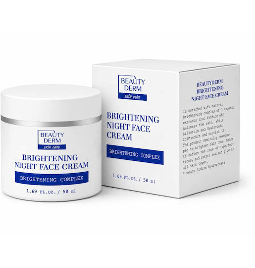 Beauty Derm Изсветляващ нощен крем за лице за хидратация, възстановяване и изсветляване с хиалуронова киселина и Алое вера 50ml