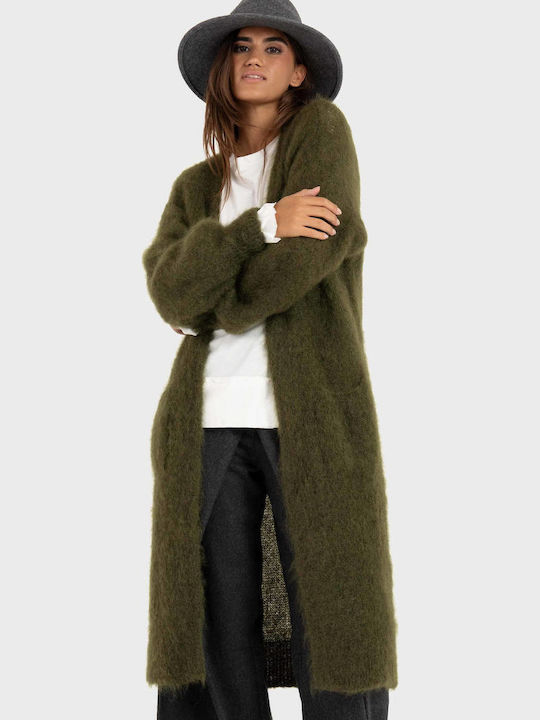 Long Women's Knitted Cardigan Olive