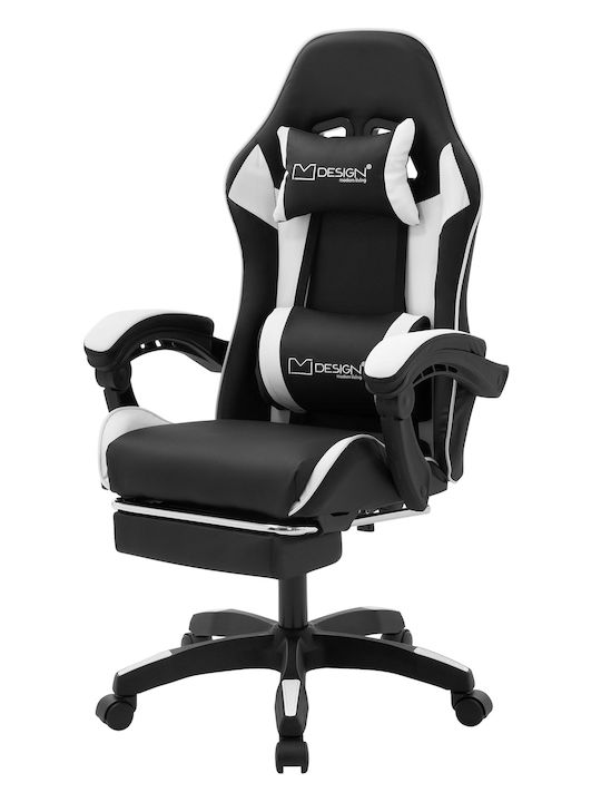 ML-Design 490018005 Геймърски стол от изкуствена кожа с поставка за крака Бял