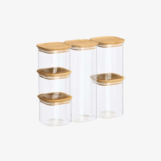 Phos & Gaia Set of 6 Pasta and Cereal Jars with Glass Transparent Lid 6 Pieces