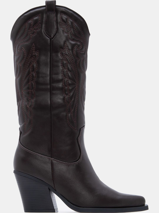 Suede Damenstiefel Cowboy mit Mittelabsatz Braun