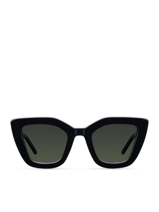 Meller Unisex Sunglasses with Black Horn-Rimmed Frame and Black Polarized Lens