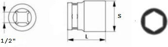 Jonnesway Long Socket with 1/2" Frame Host Diameter 1/2" / 32