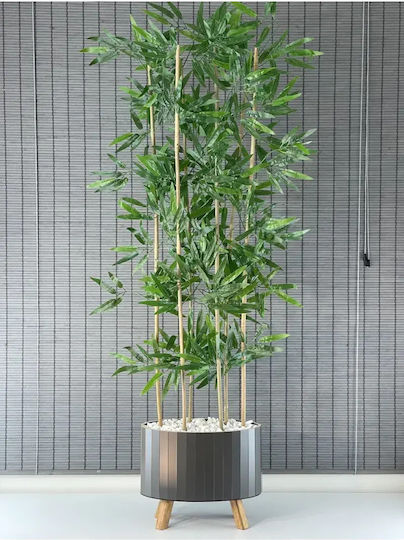 Stewehome Decorative Bamboo Tree Dense Artificial Leaves Wooden Elliptical Base Legs 35.5x20x26 Cm