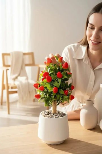 SteweHome Dekorative künstliche Blumen & Pflanzen Zitronenbaum Weiß Topfpflanze Beton Bambus Details Stein