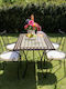 Outdoor Dining Set 5 Pieces Red/White with Pillows