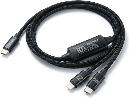 Кабел за Зареждане Remax 2--1 Type-c Type-c & Lightning 100w Бързо Зареждане Pd 1.2m Издръжлив Плетен Laptop & Iphone