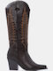 Suede Women's Boots Cowboy with High Heel Brown