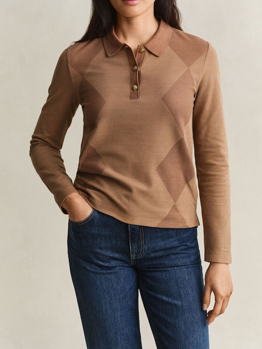 Reg Women's Polo Blouse Long Sleeve Brown