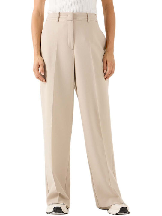 Damen Hochbund Stoffhose in Gerader Bein Stil Beige