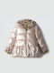 Kids Short Double Sided Fur with Hood Champagne-Leopard