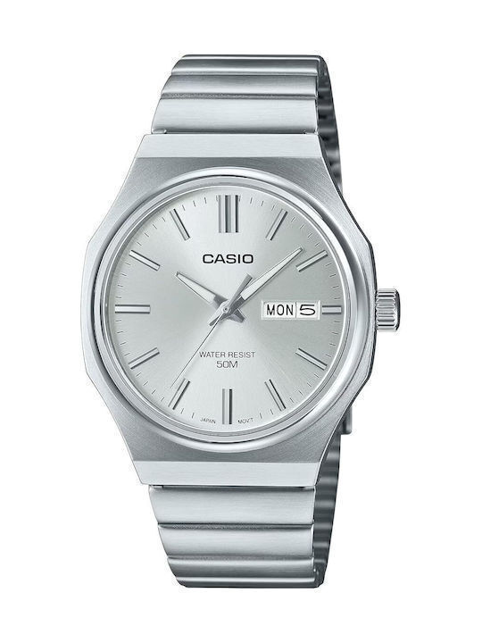 Casio Ανδρικό Ρολόι Μπαταρίας με Ασημί Μεταλλικό Μπρασελέ